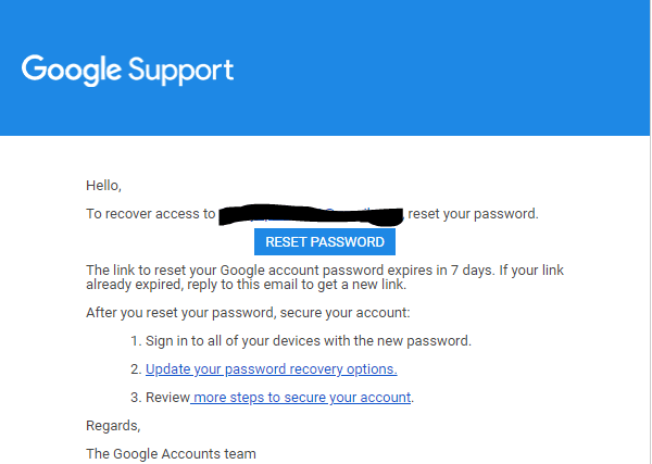 Google Support Message